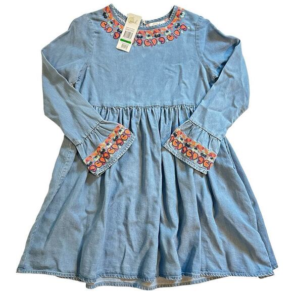 NWT Peek Embroidered Chambray Dress Girls Large - Picture 1 of 8
